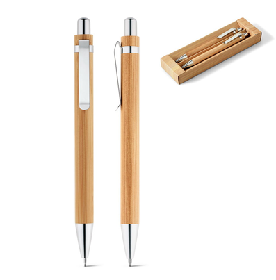 kit caneta e lapiseira de bamboo ecológico Personalizados